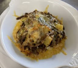 Tagliatelle gratinate di grano saraceno, verza cinese, patate, gruyere